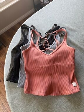 Vuori Ribbed Spaghetti Strap Camisole Set - Coral, Ice Blue, Dark Olive, Black